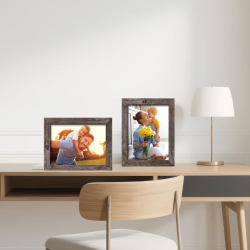 SESEAT 4x6 Picture Frame Set of 4, Rustic Brown Thin Border Gallery Frames