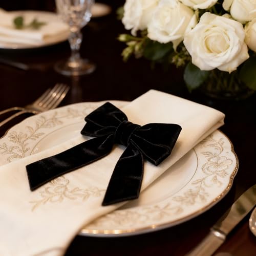Black Velvet Bow Napkin Rings Set - 12 Pcs, 4x7 Inch Elegant Table Decor Variation of THIS listing: Black / 12 pcs