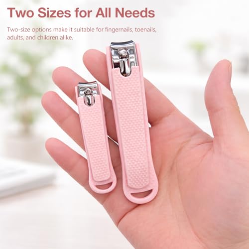 Portable 2-Piece Pink Stainless Steel Nail Clipper Set with Anti-Slip Grip