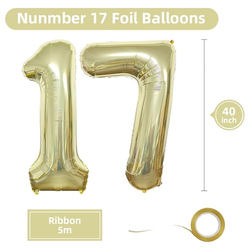 40 Inch Number 17 Foil Balloon Champagne Gold Birthday Party Decoration