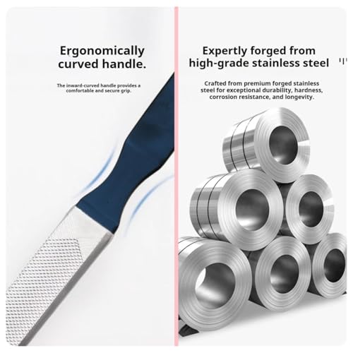TIKIYOUN Stainless Steel Nail Files Set - 2 Pcs Heavy Duty Metal Files for Thick Nails, Toenails & Fingernails with Ergonomic Non-Slip Grip