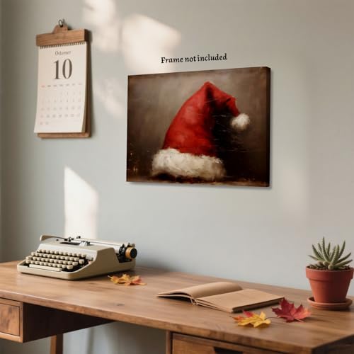 Vintage Christmas Santa Hat Canvas Wall Art - 8x12 Unframed