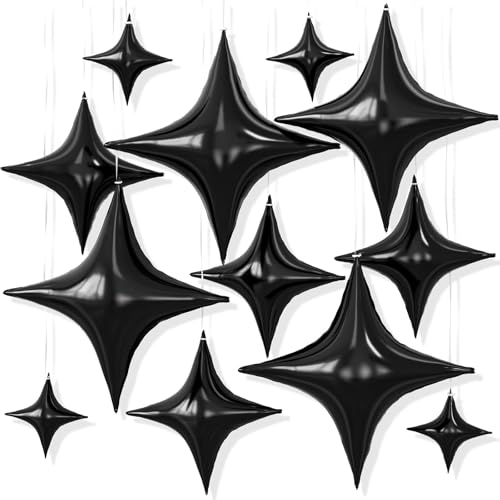 Black Star Balloon Set - 4 Foil Star Balloons for Parties