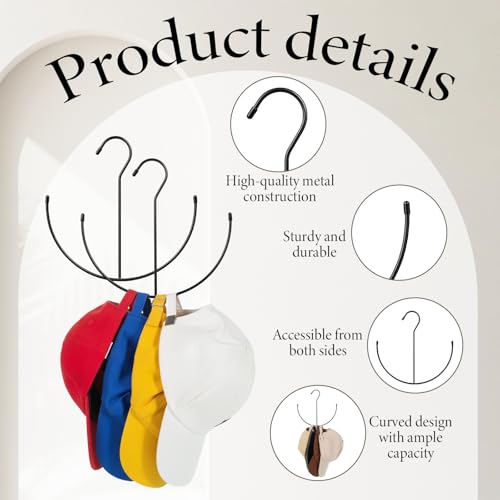 2 Pack Metal Hat Hangers for Closet - Baseball Cap Organizer