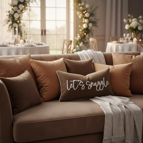 Let's Snuggle Decorative Lumbar Pillow Cover - Brown 12x20"