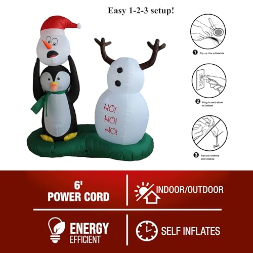 5FT Inflatable Snowman and Penguin Christmas Yard Decorations with LED Lights