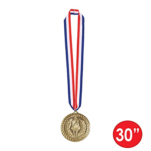 Beistle Gold Medal with 30-Inch Patriotic Ribbon - 4-Inch Award