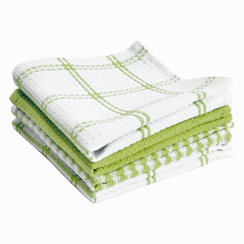 T-Fal Premium Green Waffle Dish Cloths 4-Pack - Highly Absorbent Kitchen Towels