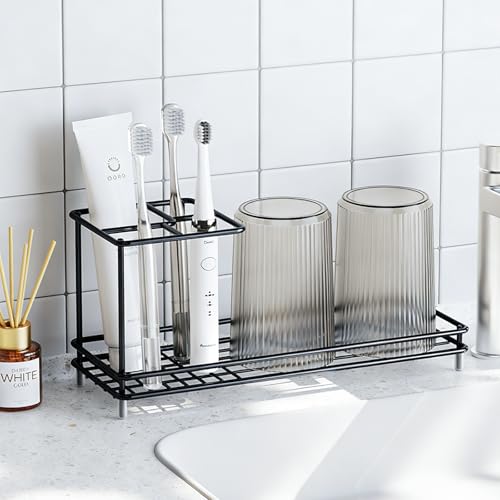 Carbon Steel Toothbrush Holder & Toothpaste Organizer - 4 Slots, Easy to Clean