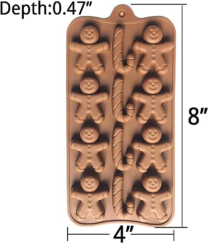 Christmas Silicone Candy Mold 2-Pack - Gingerbread & Candy Cane Shapes for Baking & Crafts
