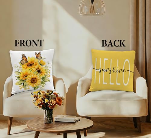 Sunflower Floral Butterfly Pillow Covers 18x18 - Double-Sided Decor