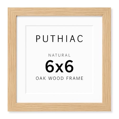 Beige Puthiac 6x6 Solid Oak Picture Frame with 4x4 Mat, Natural Wood Finish