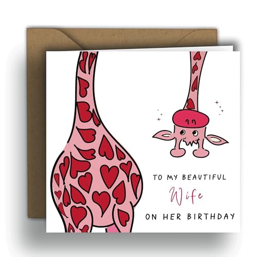 Cute Giraffe Birthday Card for Wife | Square Folded Card with Kraft Envelope