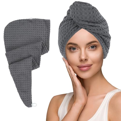 MaopaoBeauty Grey Microfiber Hair Towel - Absorbent Twist Wrap for Curly Hair