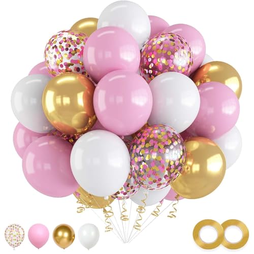 60PCS Pink Gold White Balloons Kit for Wedding & Parties