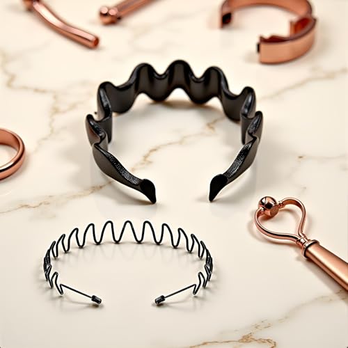 WaigN Black Metal Wavy Headband – Durable Non-Slip Hair Hoop for Men and Women