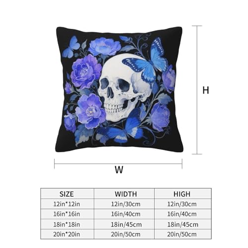 Gothic Floral Skull and Butterfly Throw Pillow Covers, 18x18 Set of 2