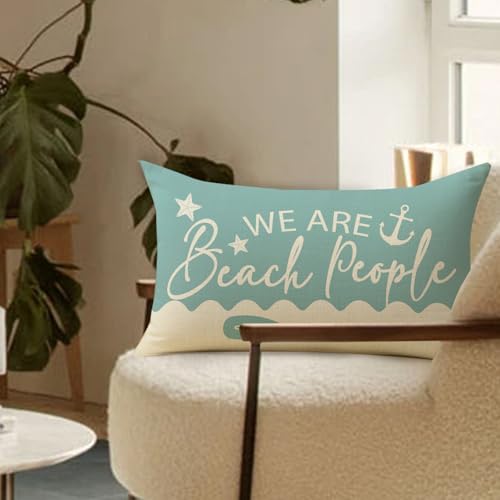 Coastal Nautical Blue Lumbar Throw Pillow Cover 12x20