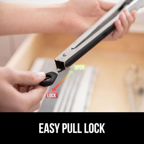 GORILLA GRIP Stainless Steel Kitchen Tongs, 7" 9" 12" - Black