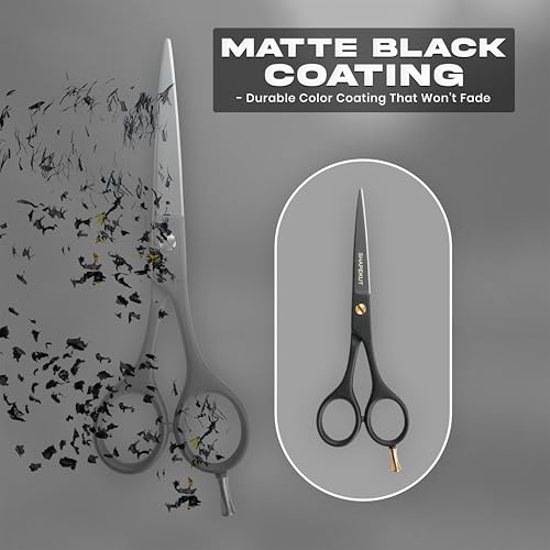 SHAPEKUT Professional 6.5 Inch Hair Cutting Scissors, Black Stainless Steel Barber Shears