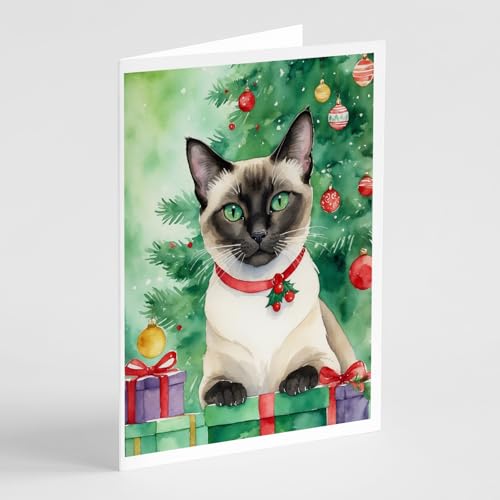 Siamese Cat Greeting Cards Pack of 8 - Christmas & Holiday Notes with Envelopes