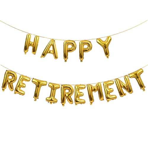 Happy Retirement Balloon Set - Gold Letter Banner & Heart Balloons