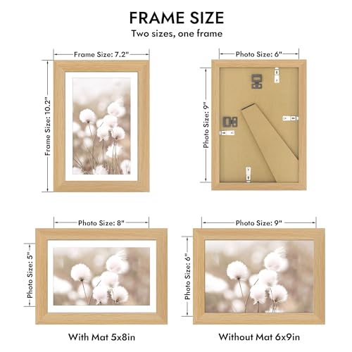 Hongkee 6x9 Picture Frame, Natural Oak Wood with Tempered Glass Front