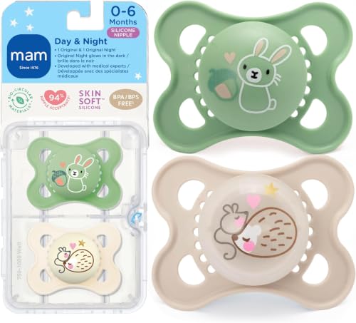 MAM Original Baby Pacifiers 0-6 Months, BPA-Free Silicone, Glows in the Dark, 2 Count
