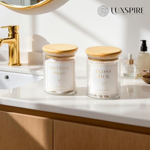Luxspire Glass Qtip Holder Dispenser with Bamboo Lid - 2 Pack