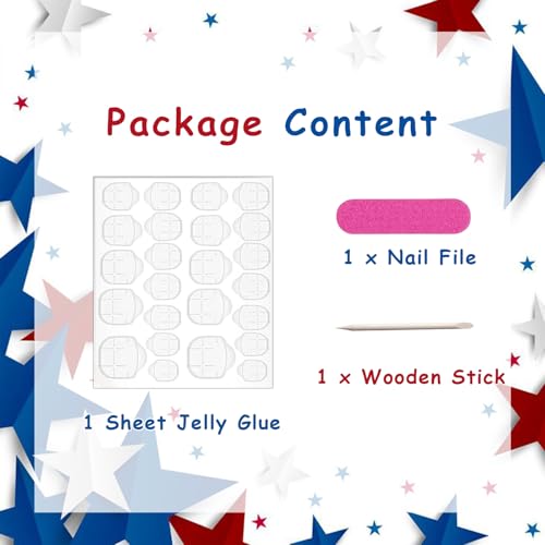4th of July Press on Nails Medium Square Fake Nails Star Design