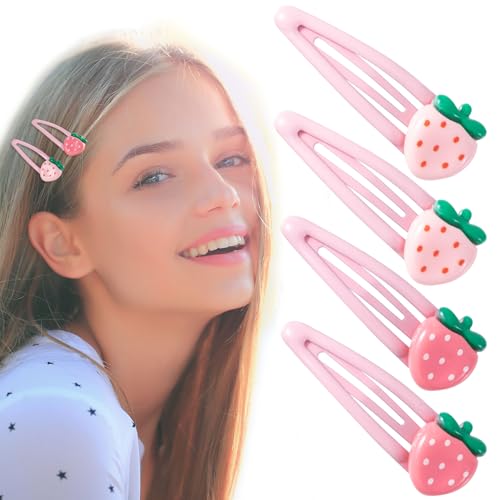 PAGOW 4 Pcs Strawberry Hair Clips Y2K Pink Cute Hair Barrettes