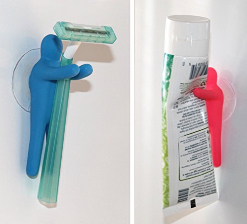 Funny People Toothbrush Holder & Multi-Use Suction Hooks, 4-Piece Set