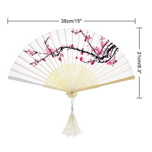 Cherry Handheld Silk Folding Fan - 2 Pieces, Elegant Design