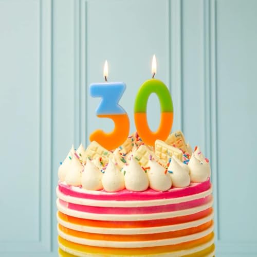 Talking Tables Number 3 Candle - Orange & Blue Birthday Cake Topper