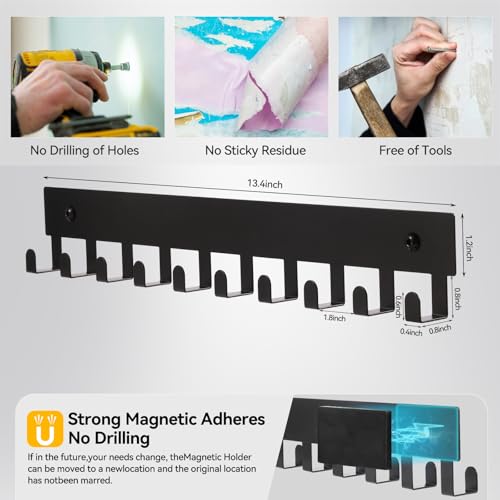 Bonsture Heavy Duty Magnetic Key Holder with 10 Hooks - Matte Black