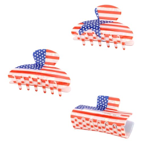 American Flag Hair Claw Clips 3-Pack - Patriotic Red White & Blue USA Hair Accessories