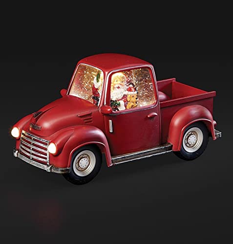 Lighted Swirl Red Truck Christmas Decor with Santa and Puppy, 6 Inch