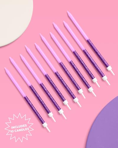 Purple Glitter Birthday Candles - 10 Pack, 5 Inch Cake Decorations