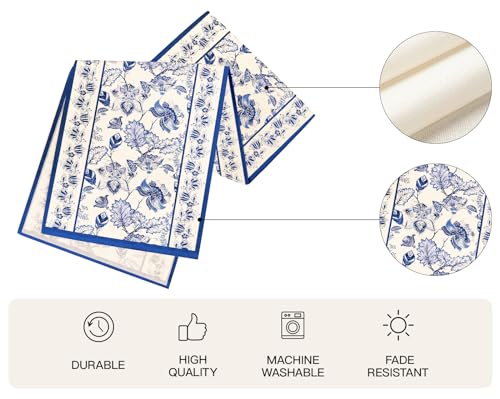 WRAPAHOLIC Blue Floral Table Runner - 13 x 72 Inch Linen Farmhouse Decor