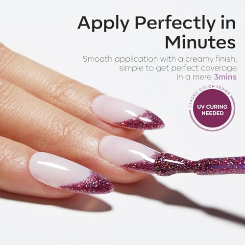 Modelones Glitter Gel Nail Polish Burgundy Red Pastel Soak-Off UV 15ml