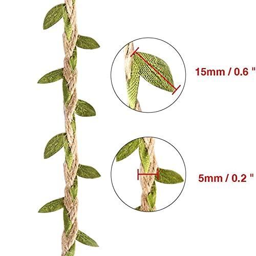 Natural Jute Twine Ribbon with Leaves - 2PCS 33ft for Crafts & Decor