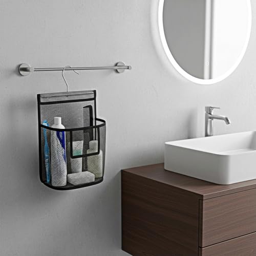 Compact Mesh Shower Caddy - PVC Bathroom Storage Organizer with Hooks for Travel, Dorm, Gym