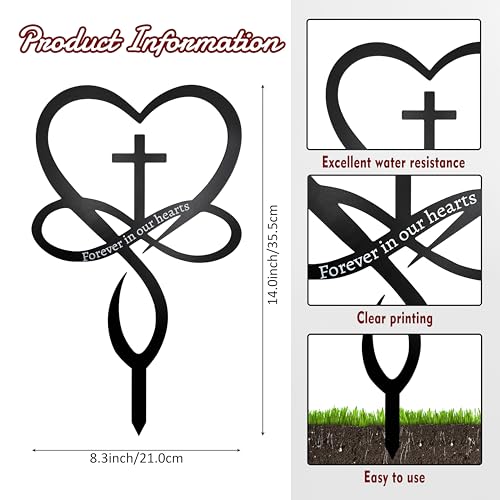 Black Metal Infinity Heart Cross Grave Decoration Stake - Memorial Garden Ornament