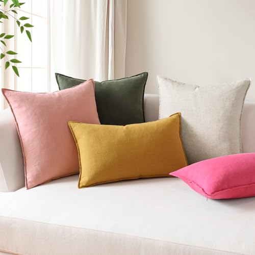 OTOSTAR Pack of 2 18x18 Inch Olive Green Linen Throw Pillow Covers