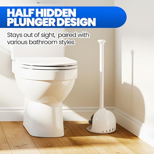 Denvlex Pearl White Toilet Plunger with Holder - Heavy Duty Bathroom Cleaner