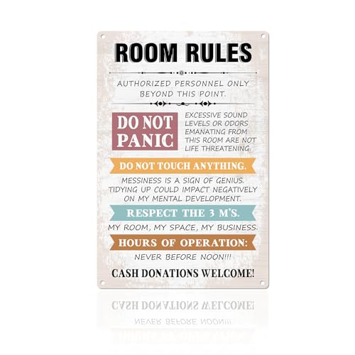 Funny Room Rules Sign for Teen Girls - Cute Aluminum Decor 11.8x7.9