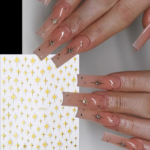 Star Nail Stickers 6 Sheets Self-Adhesive Holographic Gold Silver Decals