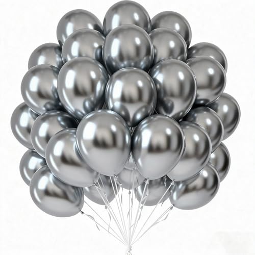 12-Inch Metallic Silver Balloons - 50 Pack for Events