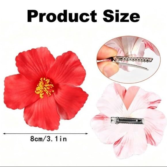 Red Hawaiian Flower Hair Clip Set - 4Pcs 8cm Tropical Floral Hair Accessory