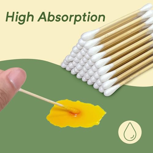 Egaageoi 200 Count Organic Bamboo Cotton Swabs with Biodegradable Sticks